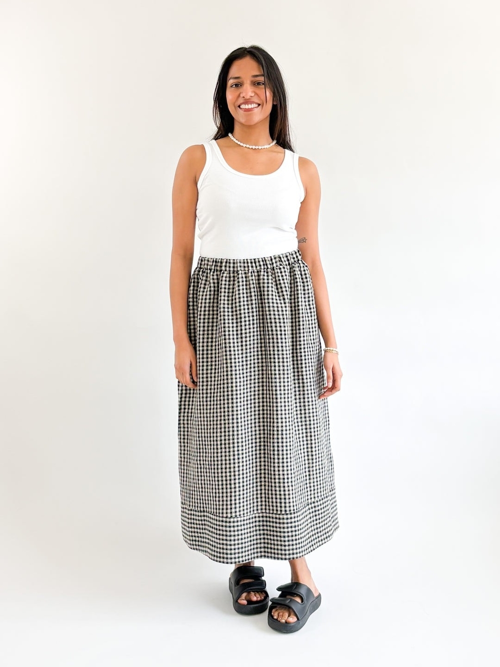 Gingham Maxi Skirt - Black and White
